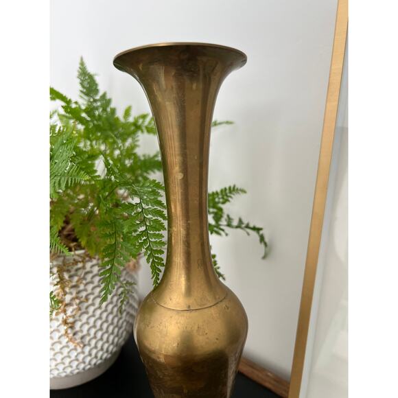 Vintage Tall Brass Vase, Gold, Elegant & Traditional Vase, Bohemian - Picture 7 of 10